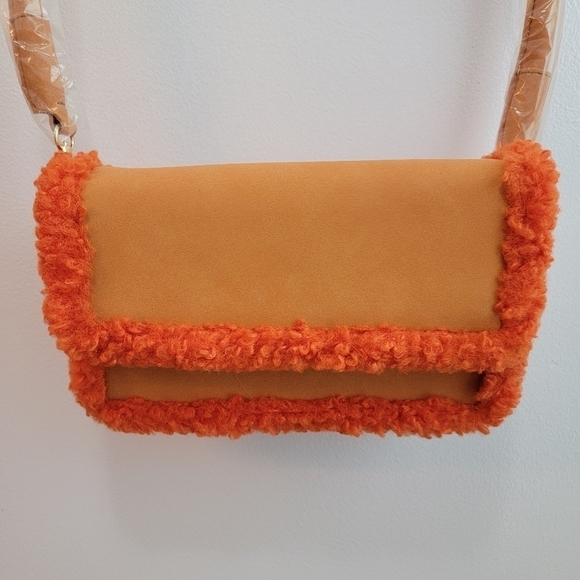 NWOT Orange Faux Suede Crossbody - Picture 1 of 4